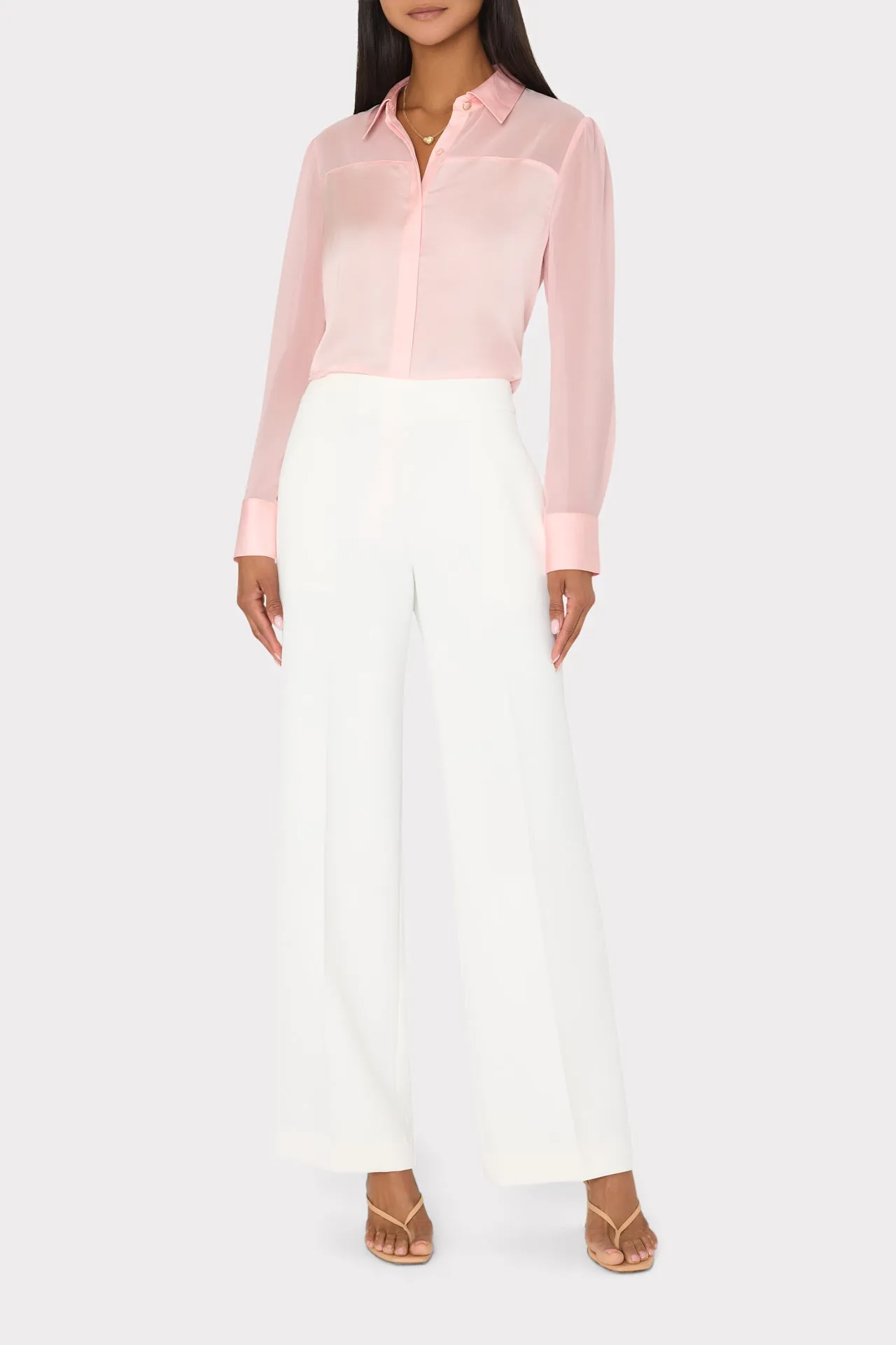 Andy Satin Combo Button Up Blouse