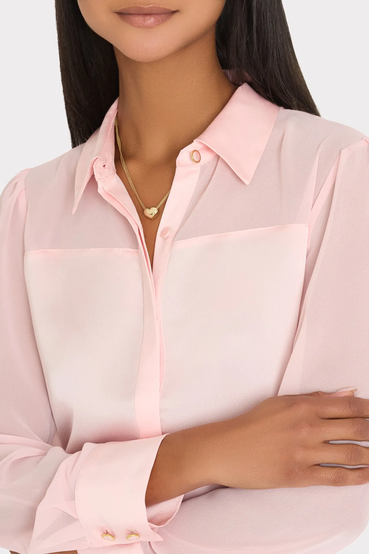 Andy Satin Combo Button Up Blouse