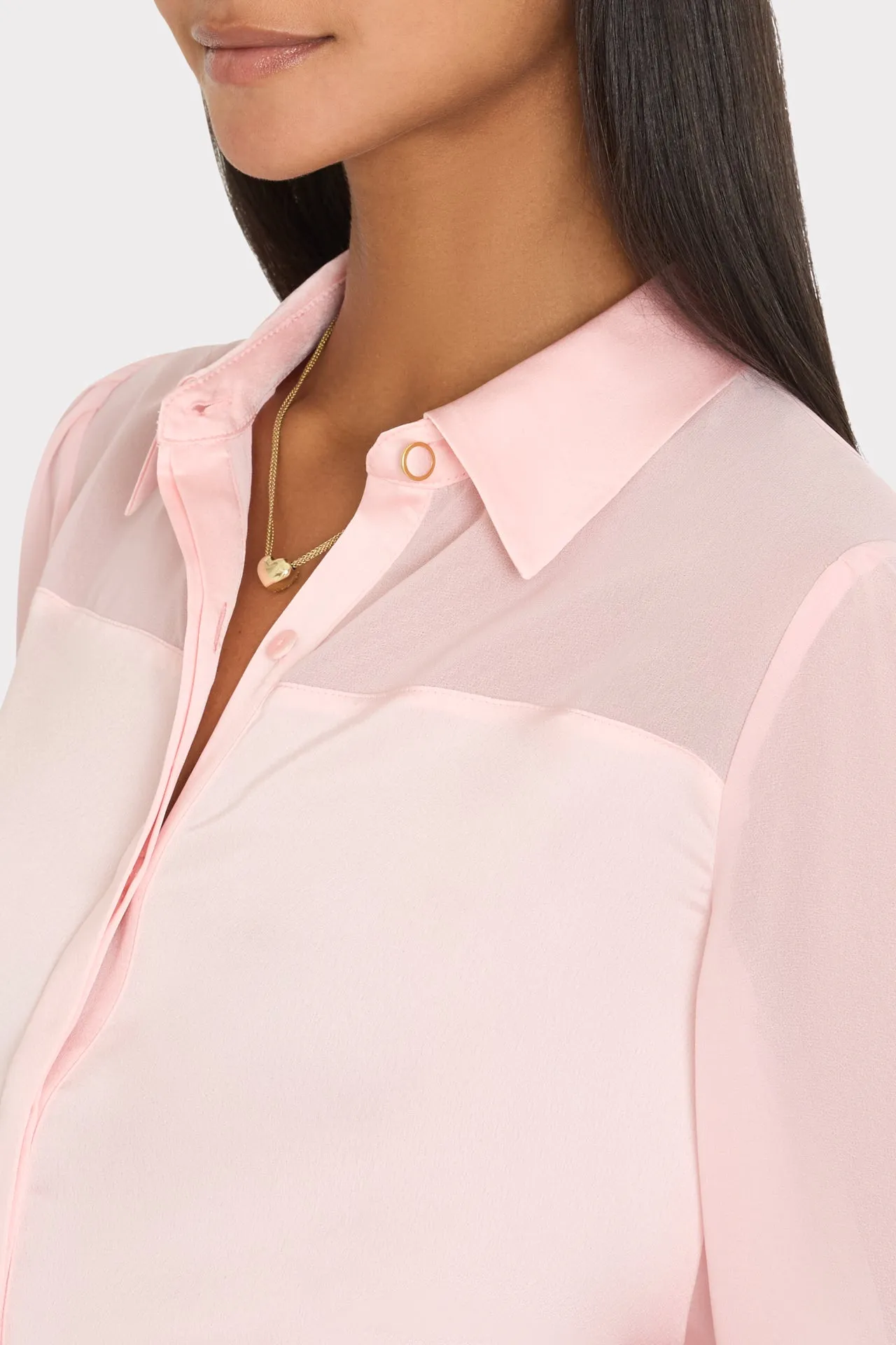 Andy Satin Combo Button Up Blouse