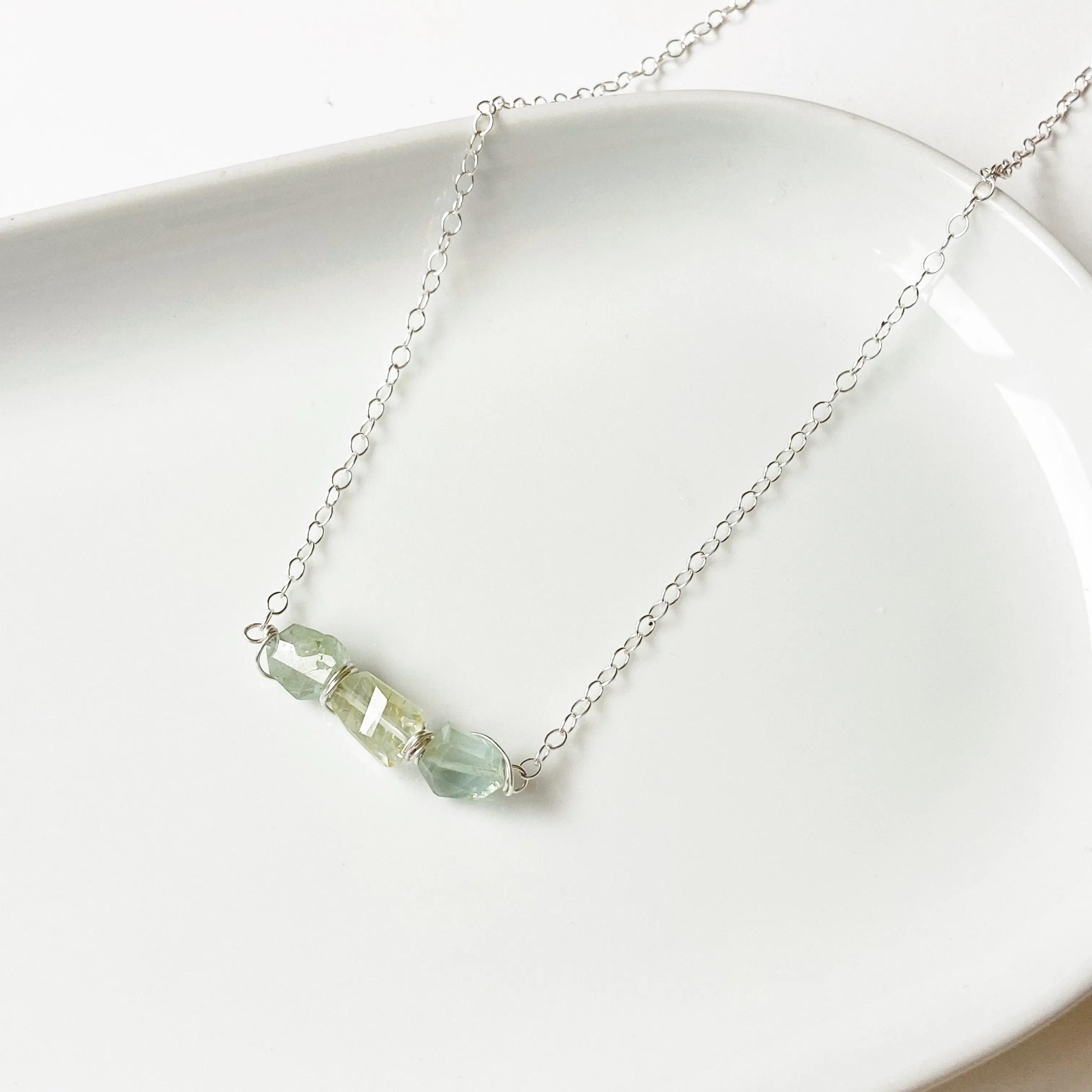 Aquamarine Trio Necklace in Gold or Silver (19 inches)