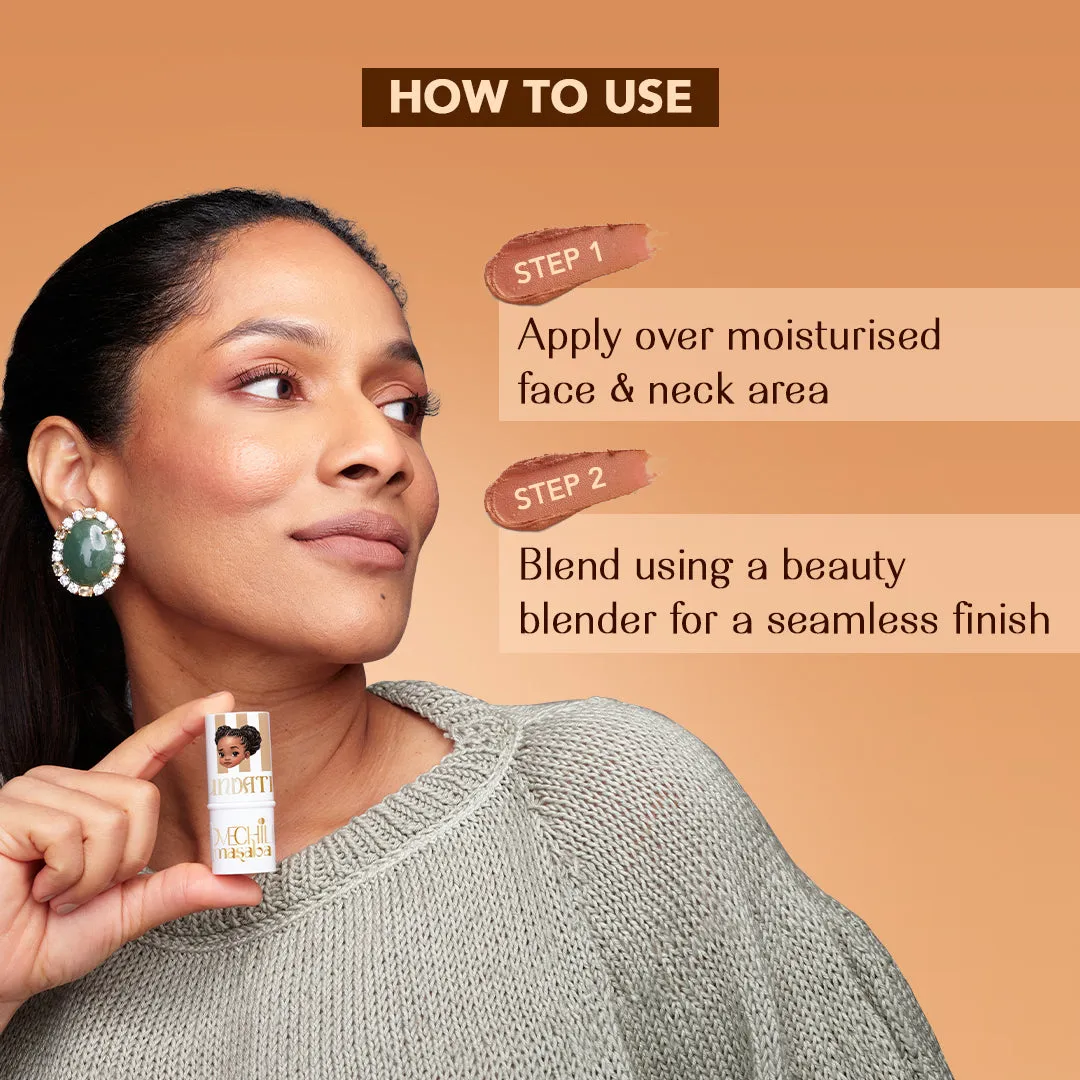 Bae-B - Mini Masaba Foundation Makeup Stick (Deep) Easy To Blend, Mattifying Coverage