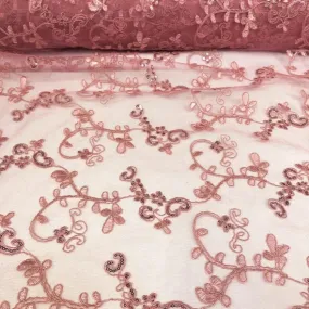 Basil Leaf Embroidery Wholesale Fabric in Dusty Rose