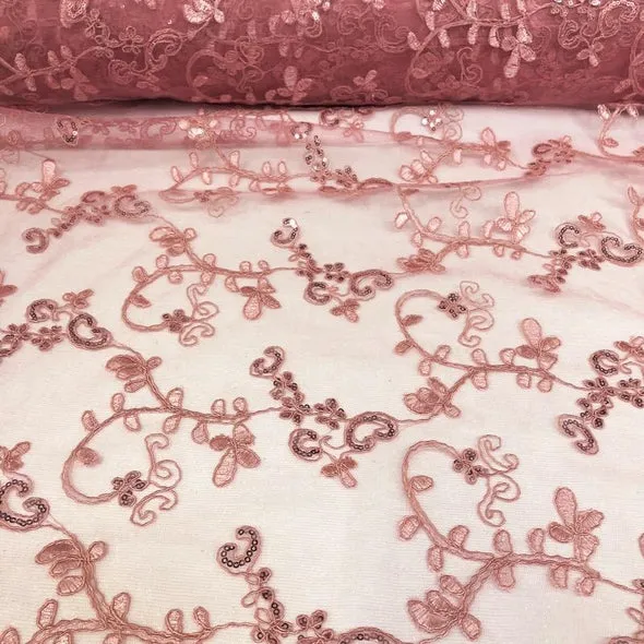 Basil Leaf Embroidery Wholesale Fabric in Dusty Rose
