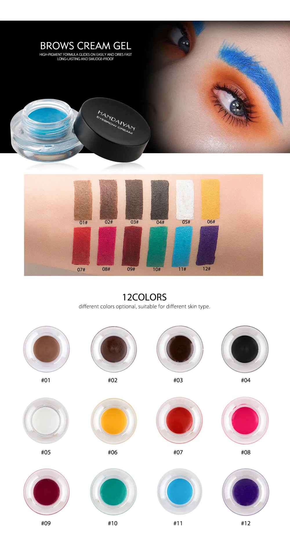 Best-Selling Waterproof, Smudge-Proof Colored Eyebrow Mascara for Professional Makeup and Cosplay