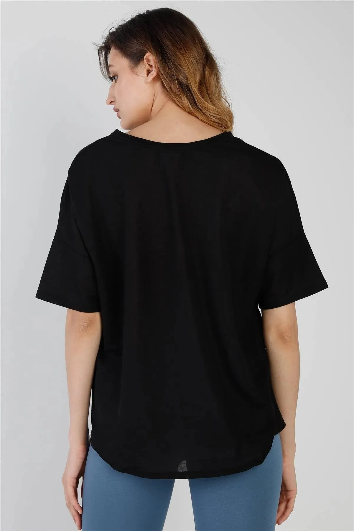 Black V-Neck Short Sleeve Relaxed Top /1-1-1