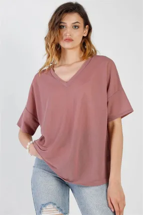 Blush V-Neck Short Sleeve Relaxed Top /1-1-1