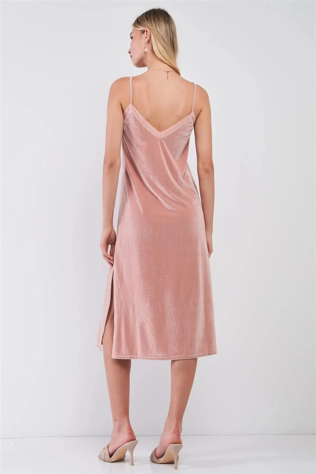 Blush Velvet V-Neck Slit Side Midi Dress /2-2-2