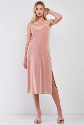 Blush Velvet V-Neck Slit Side Midi Dress /2-2-2