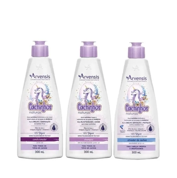 Cachinhos Natural Curls Curly Hair Waves Definition Vegan Kit 3x300ml - Arvensis