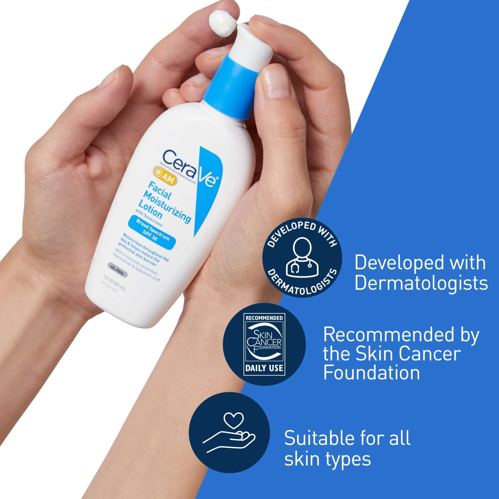 CeraVe AM Face Moisturizer Lotion with Sunscreen SPF 30 for Normal to Oily Skin, 3 fl oz