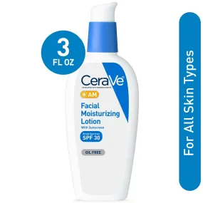 CeraVe AM Face Moisturizer Lotion with Sunscreen SPF 30 for Normal to Oily Skin, 3 fl oz