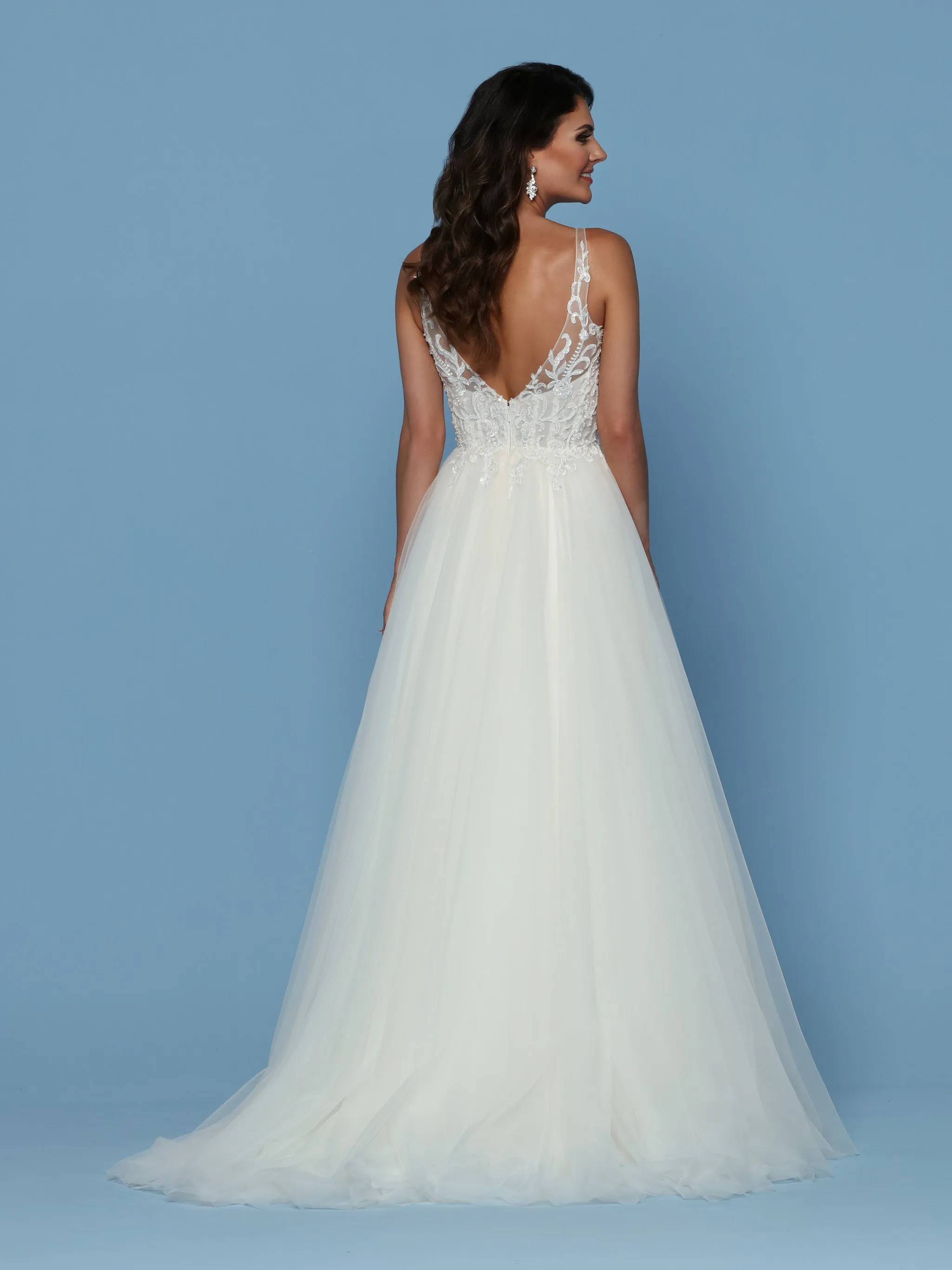 Davinci Bridal 50571 Embellished Lace A Line Ballgown Wedding Dress Illusion Straps