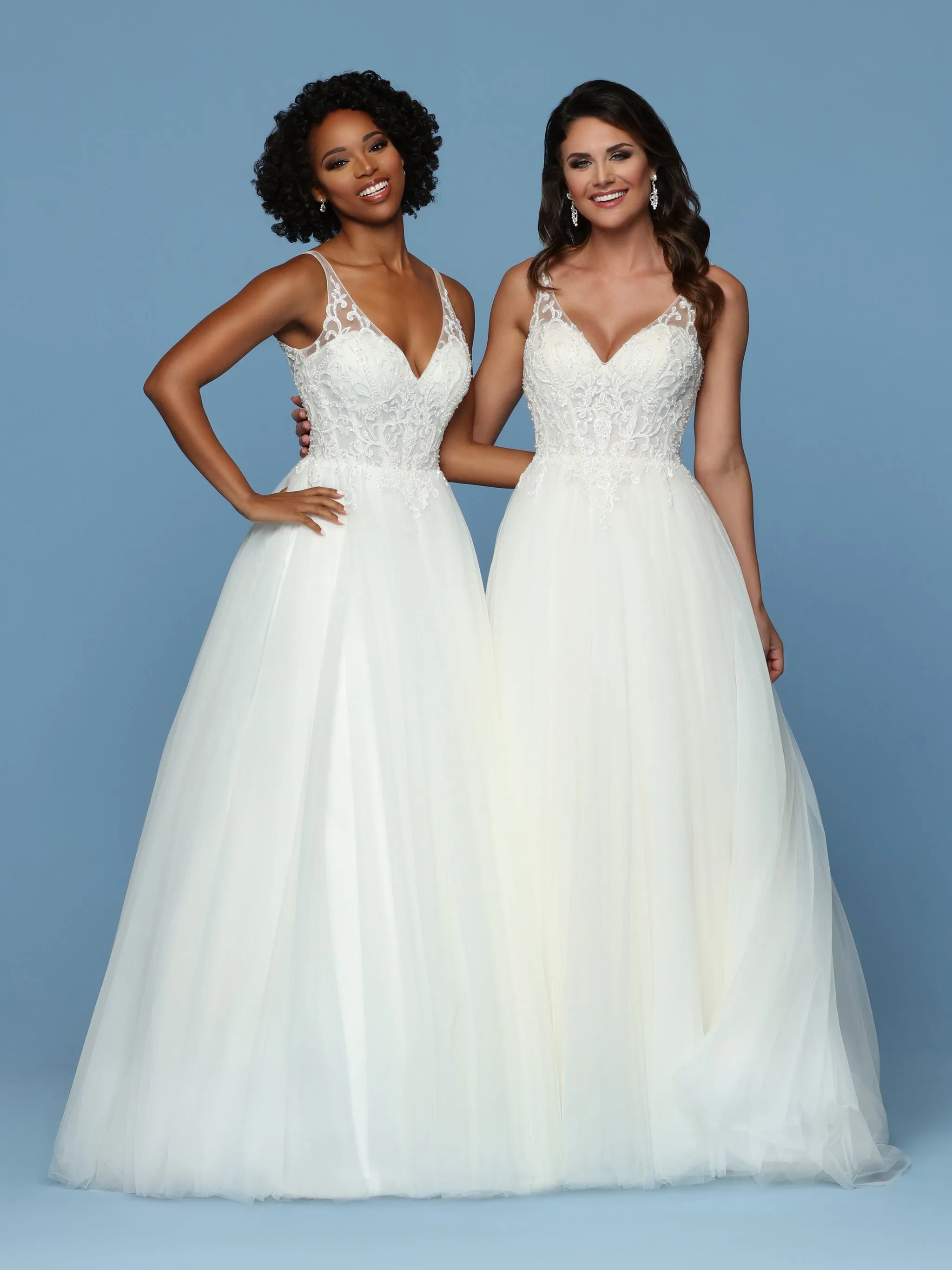 Davinci Bridal 50571 Embellished Lace A Line Ballgown Wedding Dress Illusion Straps