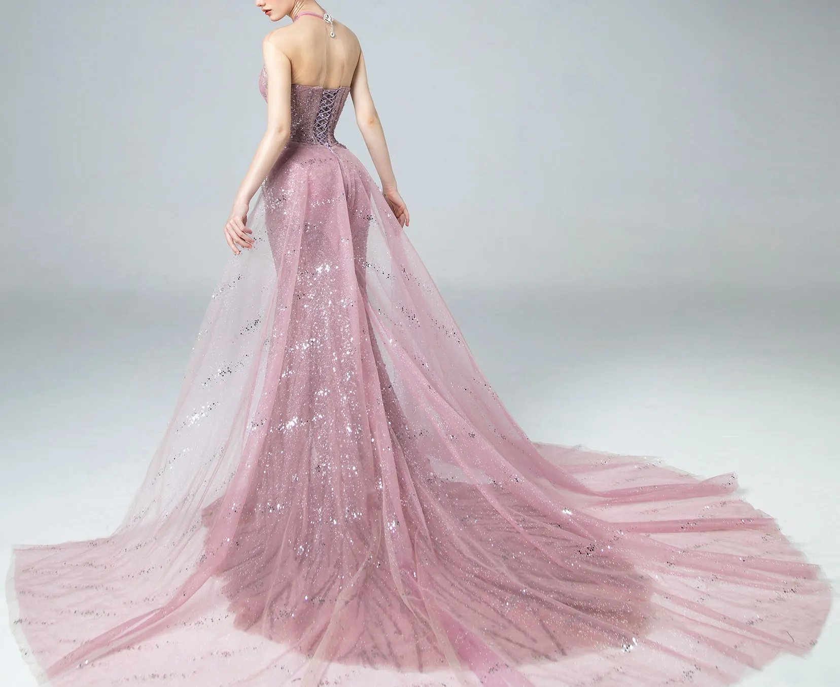 Ethereal Pink Beaded Evening Gown