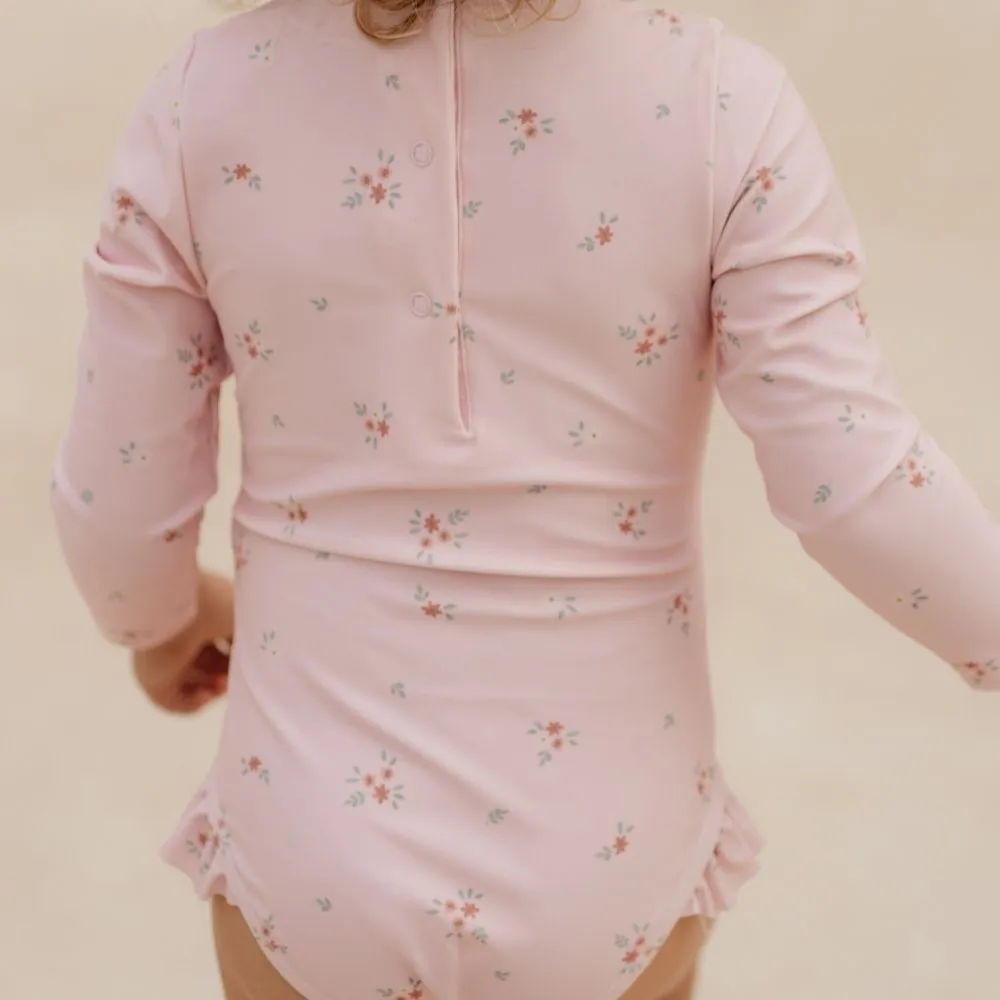 Girls Swimsuit Long Sleeves rashguard Ruffles Rosy Meadows