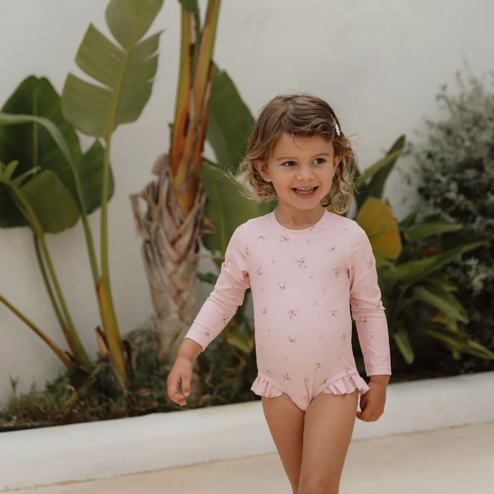 Girls Swimsuit Long Sleeves rashguard Ruffles Rosy Meadows