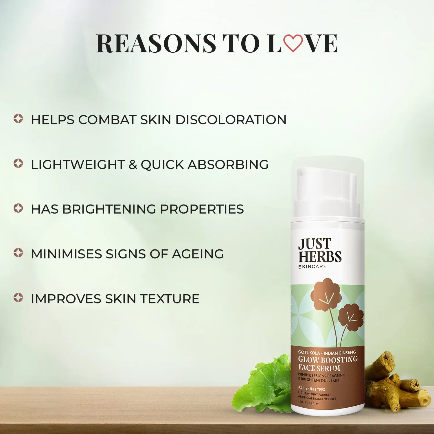 Glow Boosting Face serum with Gotukola and Indian Ginseng