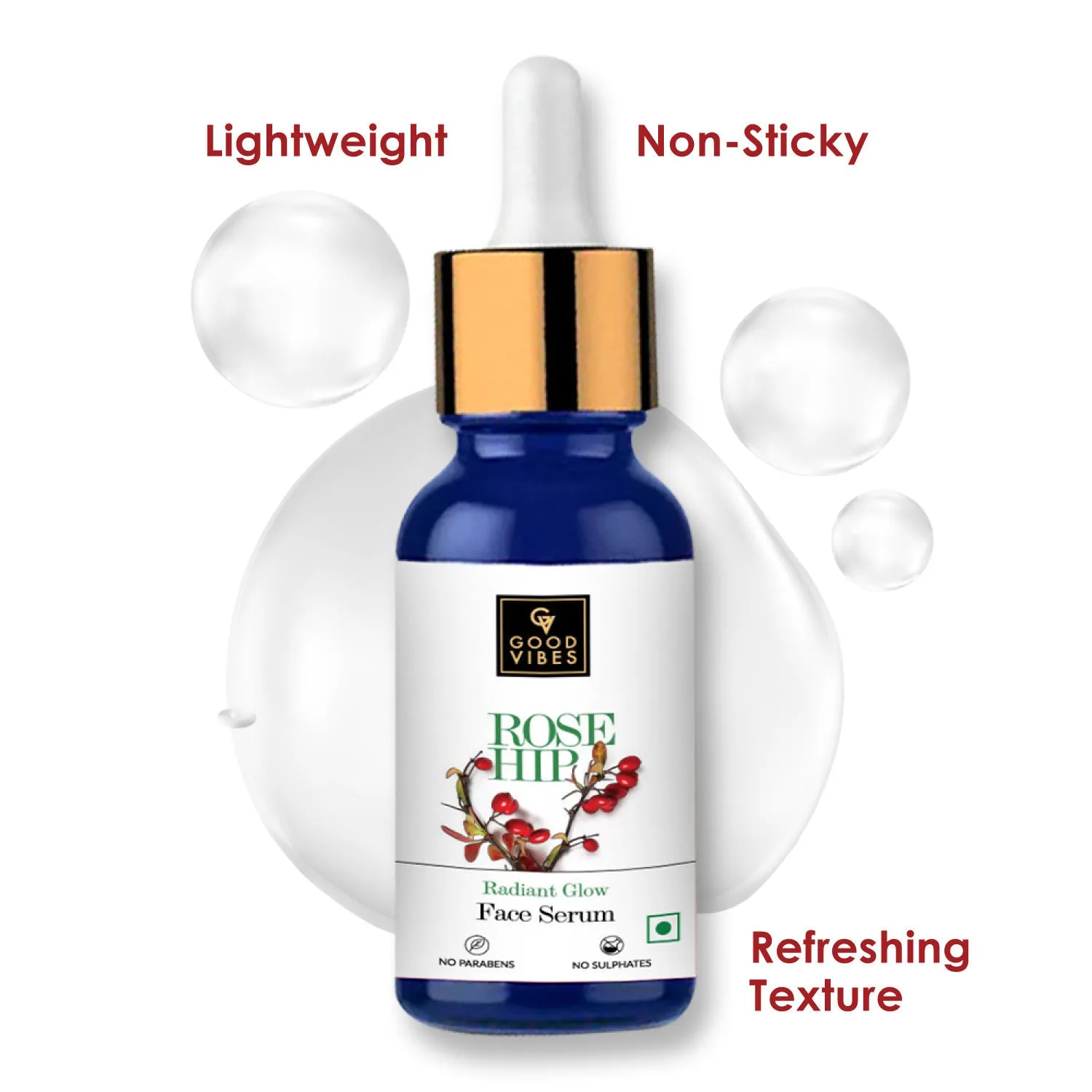 Good Vibes Rosehip Radiant Glow Face Serum | Light, Non-Sticky, Brightening | With Vitamin E | No Parabens, No Sulphates, No Animal Testing (10 ml)