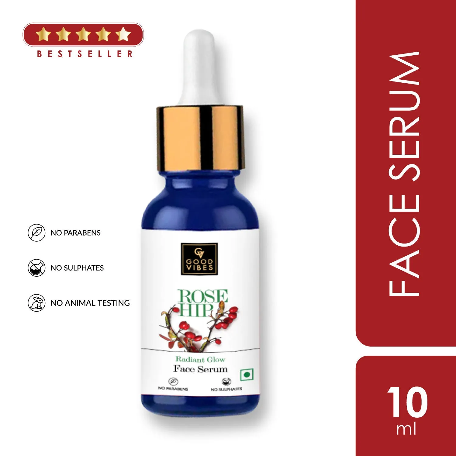 Good Vibes Rosehip Radiant Glow Face Serum | Light, Non-Sticky, Brightening | With Vitamin E | No Parabens, No Sulphates, No Animal Testing (10 ml)