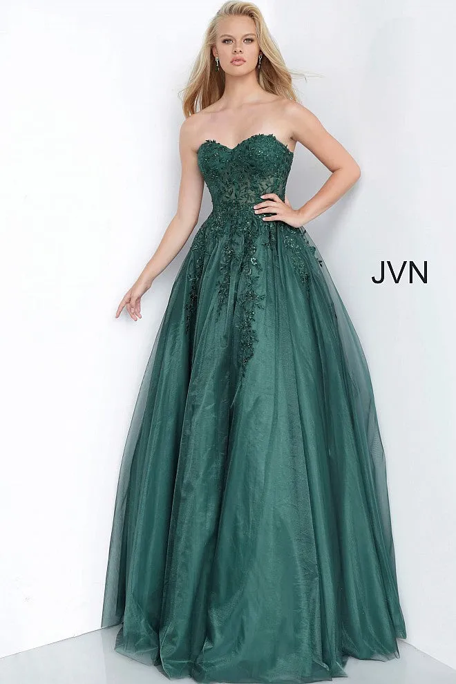 Jovani 00915 Long Ball Gown Prom Dress Sheer Lace Bodice Strapless