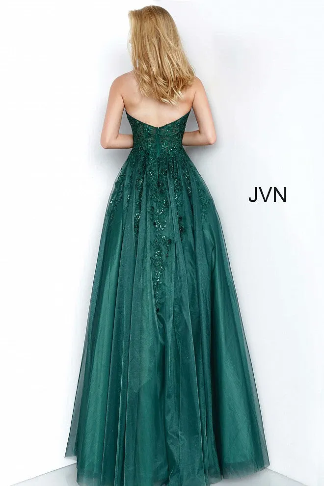 Jovani 00915 Long Ball Gown Prom Dress Sheer Lace Bodice Strapless