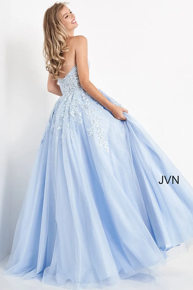 Jovani 00915 Long Ball Gown Prom Dress Sheer Lace Bodice Strapless