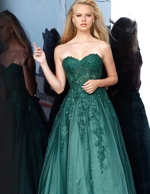 Jovani 00915 Long Ball Gown Prom Dress Sheer Lace Bodice Strapless