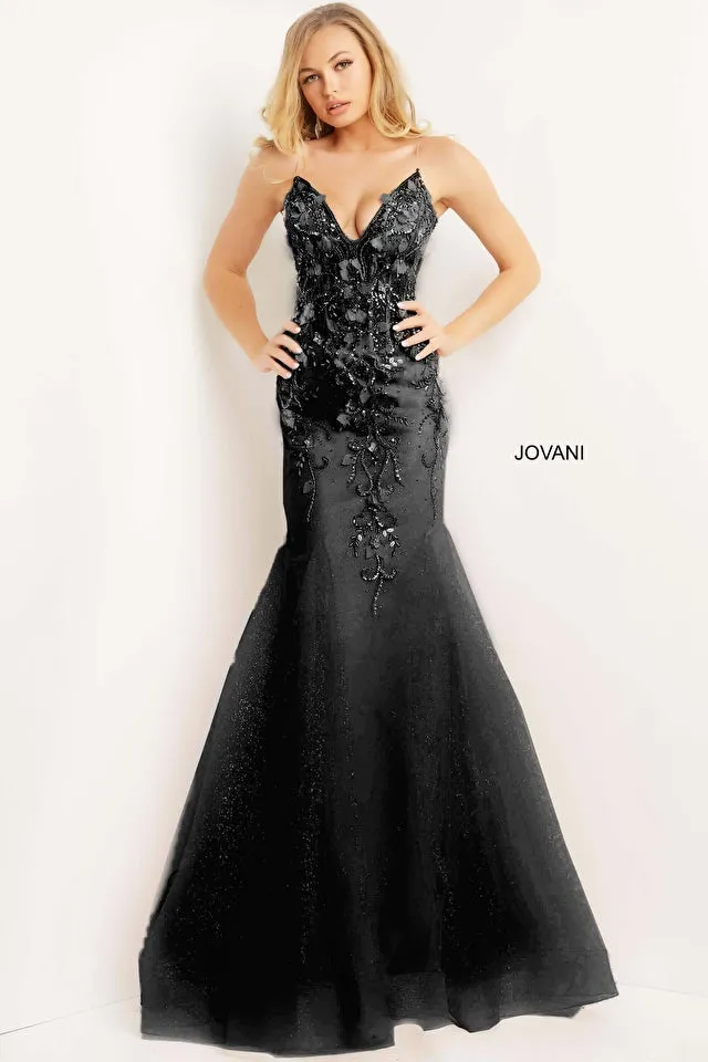 Jovani 05839 Long Mermaid Prom Dress Pageant Gown Formal Dress Floral V Neck