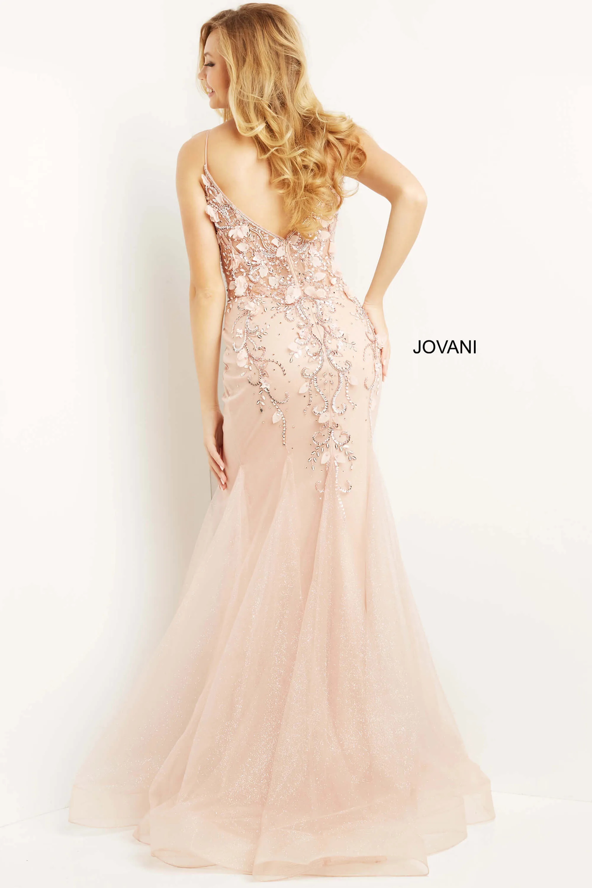 Jovani 05839 Long Mermaid Prom Dress Pageant Gown Formal Dress Floral V Neck