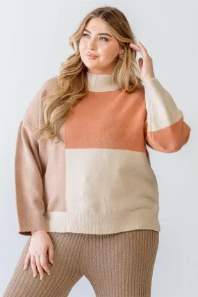Junior Plus Blush Colorblock Knit Long Sleeve Sweater /3-2-1