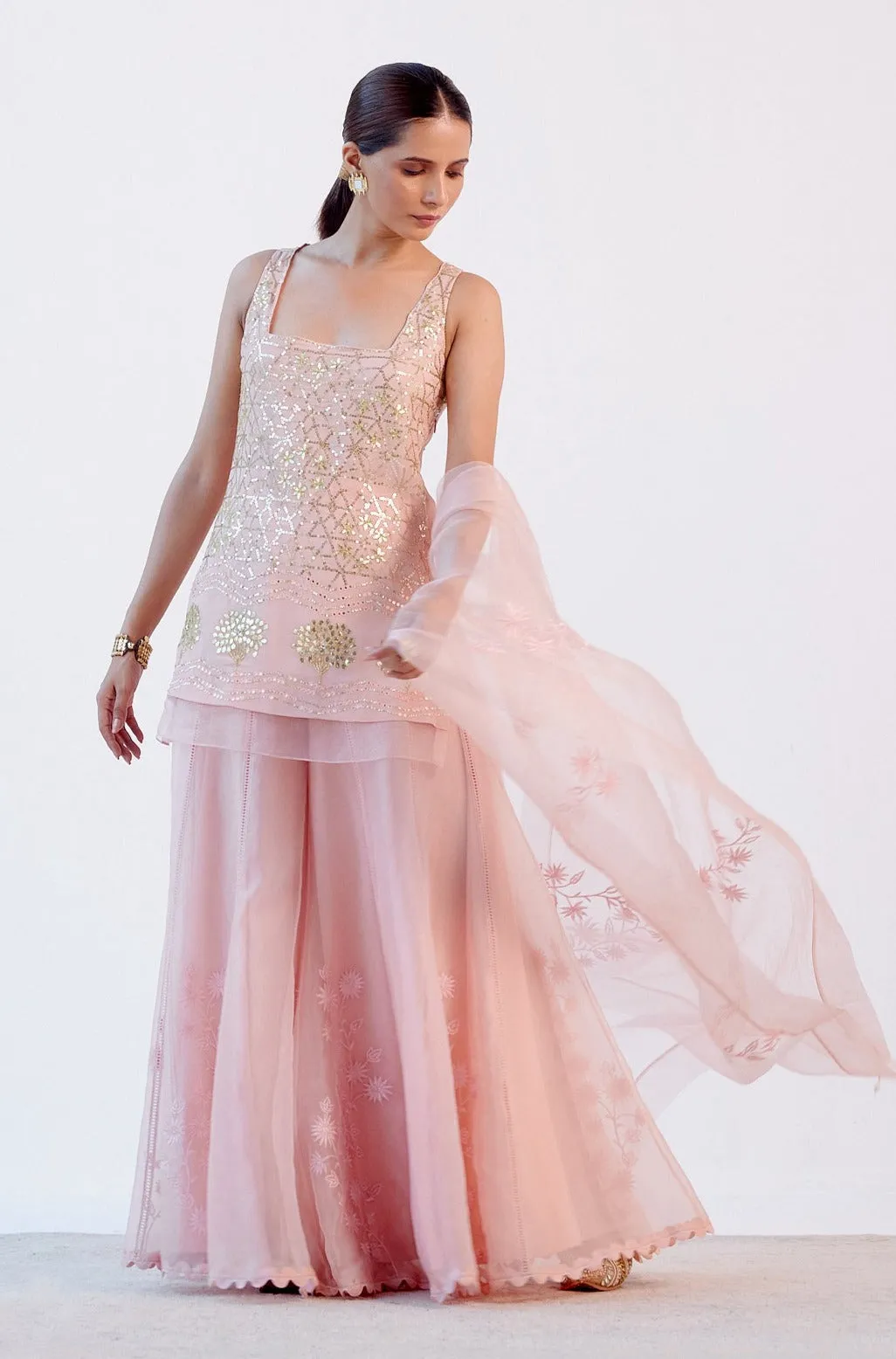 Sagarika Ghatge Khan in Blush Pink Georgette Sharara  Set