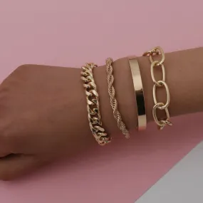 Smooth C-shaped mixed twist chain bracelet