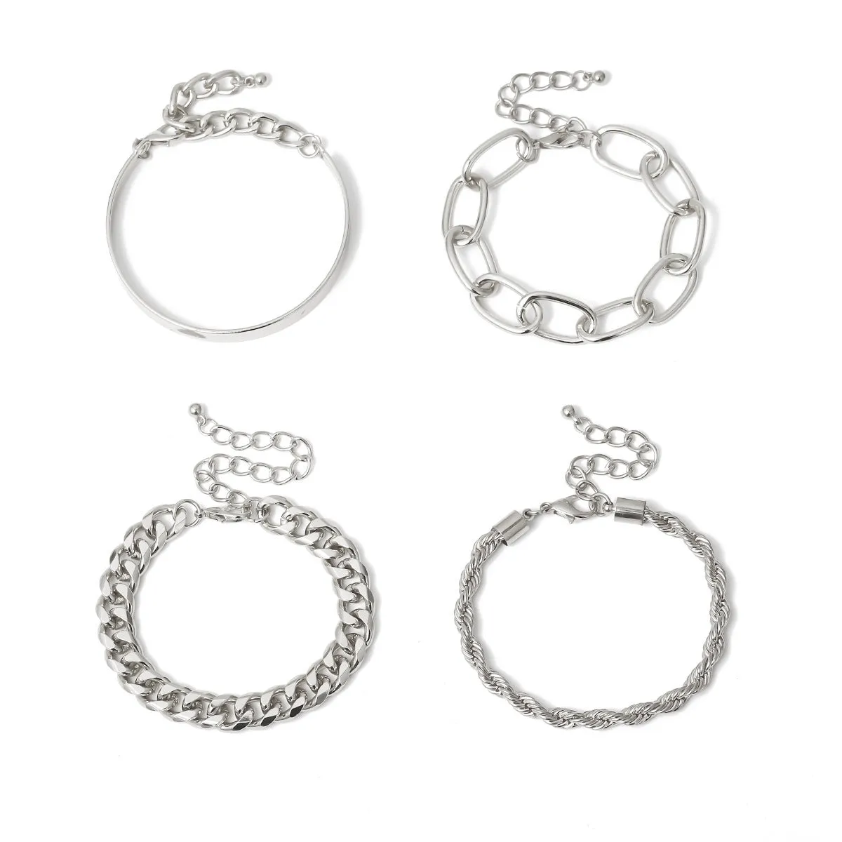 Smooth C-shaped mixed twist chain bracelet