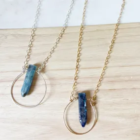 Smooth Kyanite Point Pendant in Silver or Gold (30 inches)